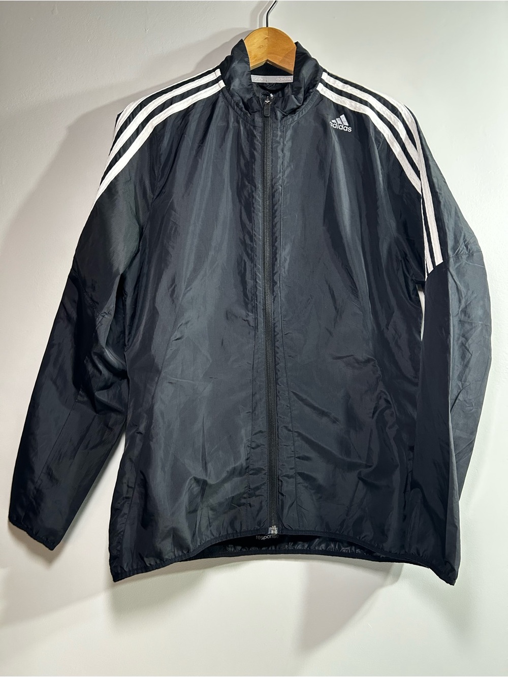 Adidas Ladies Black Lightweight Track Jacket with Signature Stripes